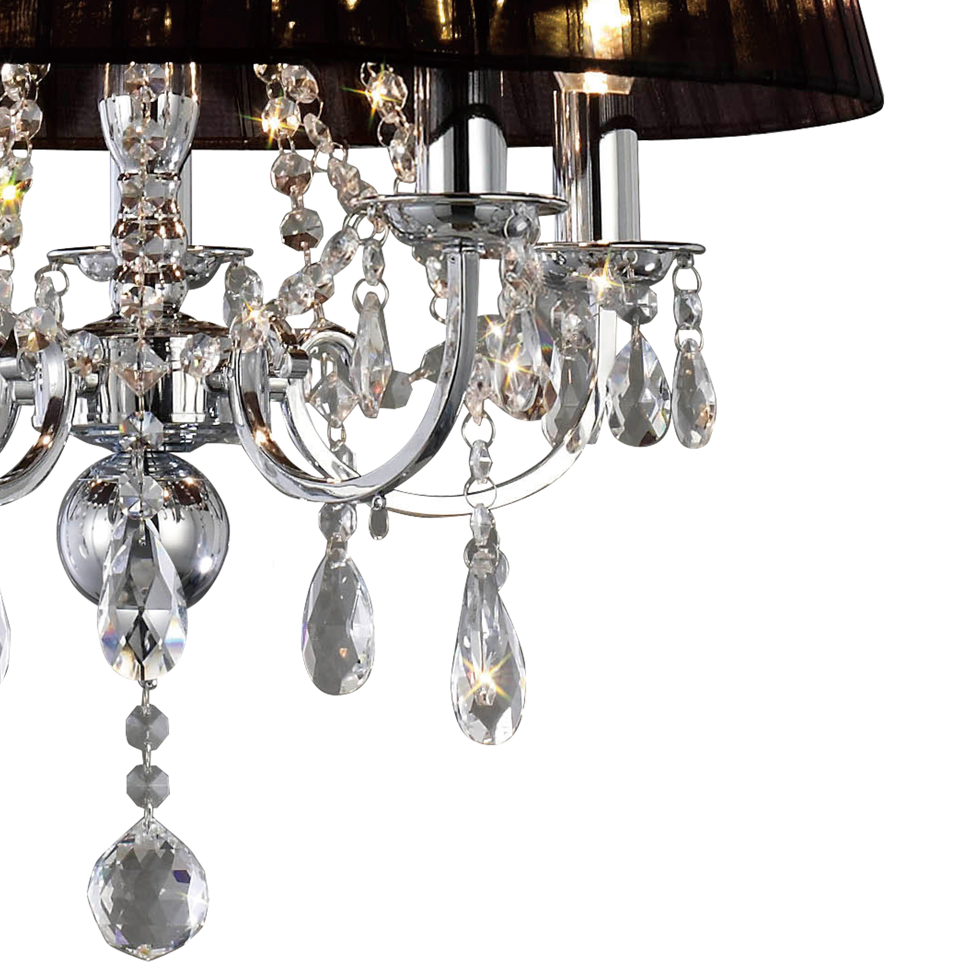 Olivia Polished Chrome-Black Crystal Ceiling Lights Diyas Shaded Crystal Fittings